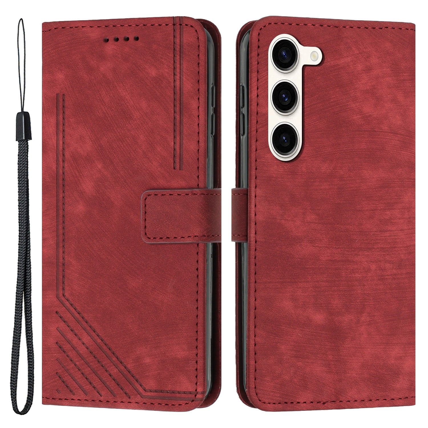 PU Leather Phone Cover for Samsung Galaxy S23 Skin-Touch Lines Imprinted Wallet Phone Case with Stand PU Leather Phone Cover for Samsung Galaxy S23 Skin-Touch Lines Imprinted Wallet Phone Case with Stand
